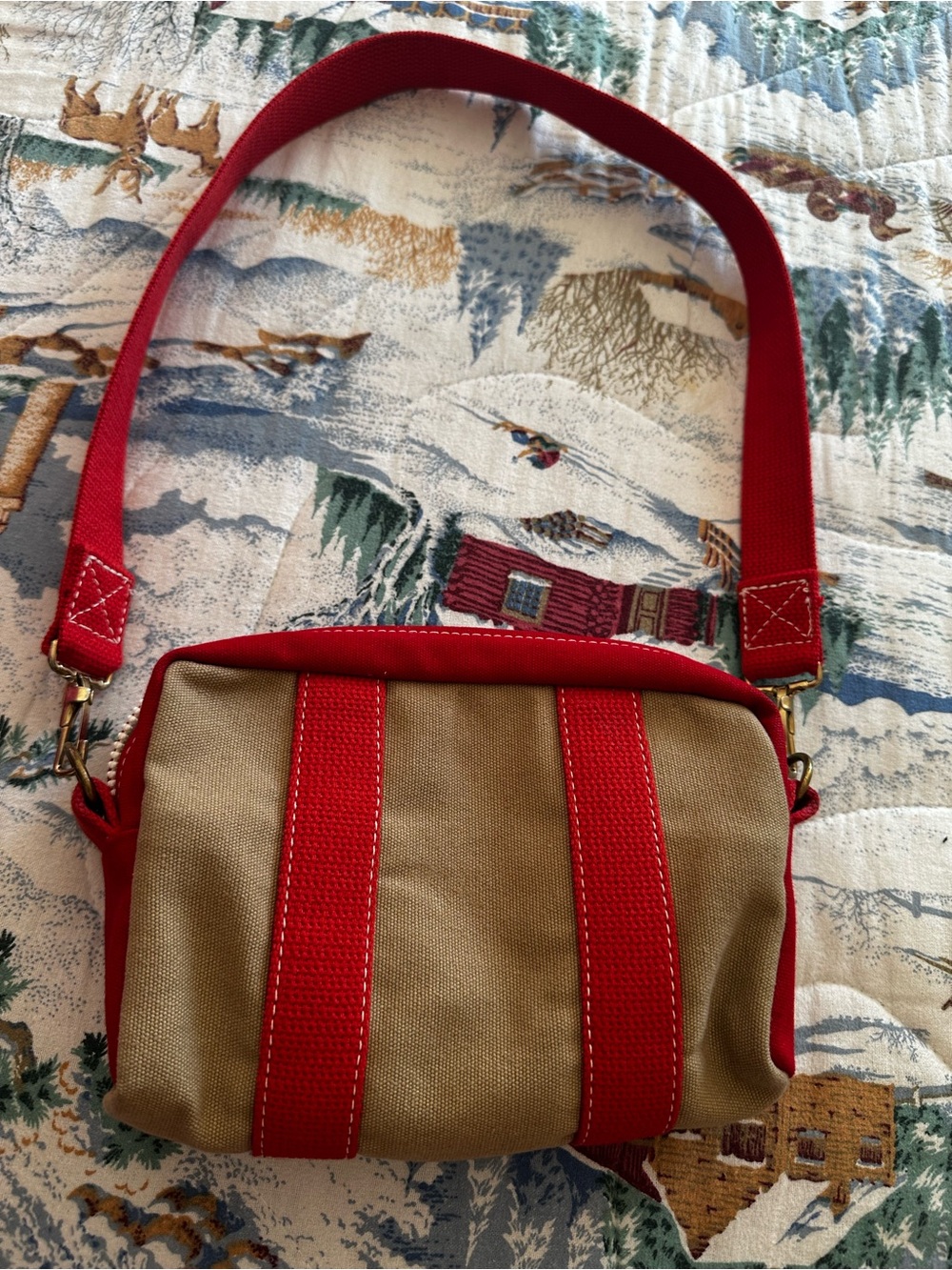 Canvas Crossbody Bag with Red Trim - Casual Everyday Style